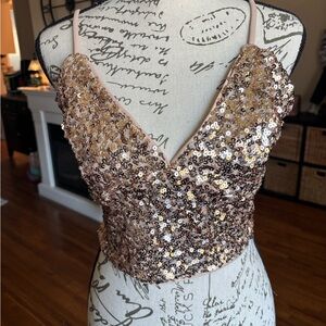 iris Rose Gold Sequin V-Neck Crop Top